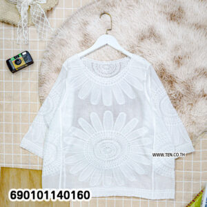 women sunflower embroidered sheer blouse breathable cotton relaxed summer fashion style