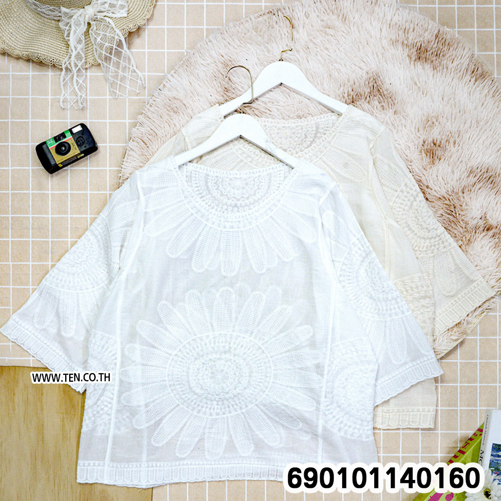 Sunflower Embroidered Sheer Blouse เสื้อซีทรูปักลายดอกทานตะวัน-690101140160