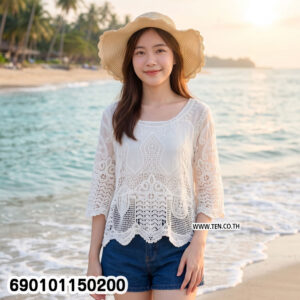 Alternative view of Boho Lace Embroidered Sheer Top เสื้อซีทรูปักลายลูกไม้สไตล์โบโฮ-690101150200