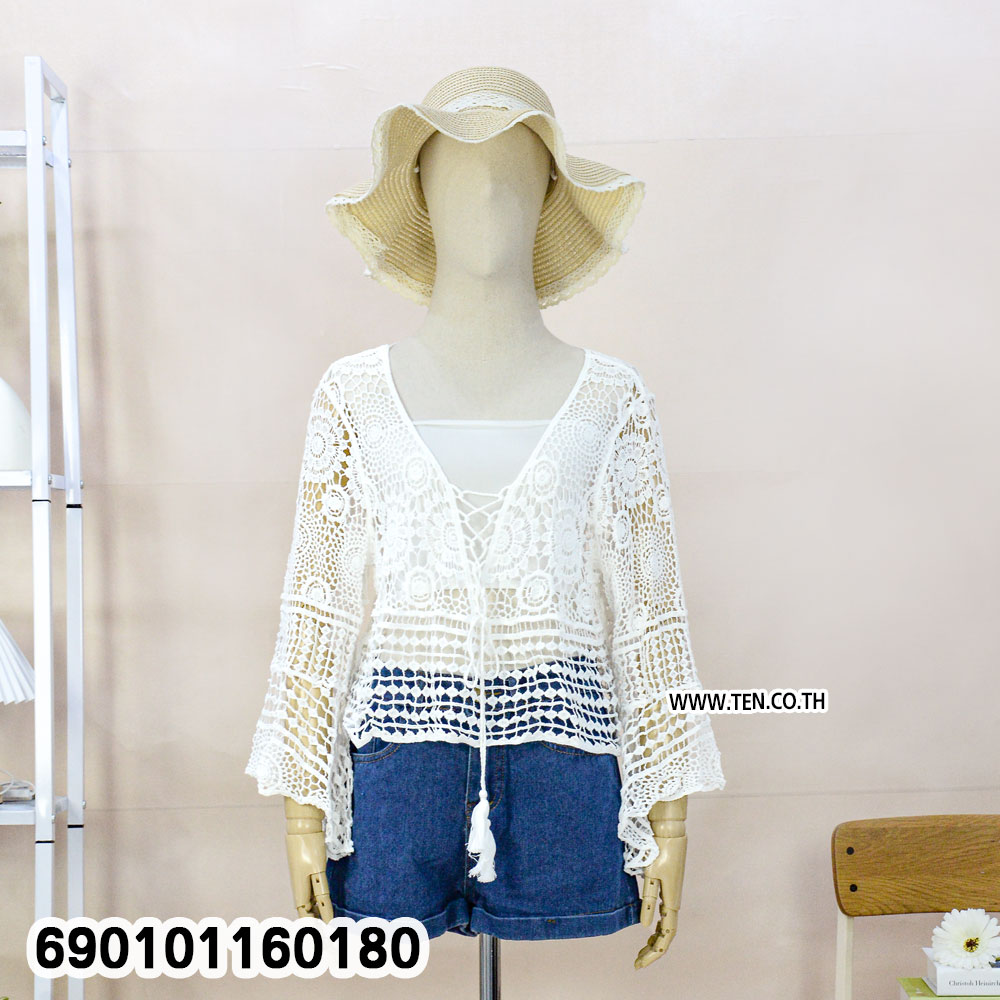 Boho Lace-Up Crochet Blouse เสื้อโครเชต์ผูกเชือกหน้าสไตล์โบโฮ-690101160180 - Image 7