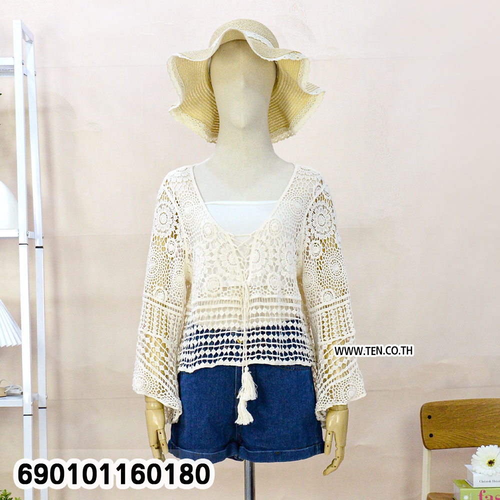 Boho Lace-Up Crochet Blouse เสื้อโครเชต์ผูกเชือกหน้าสไตล์โบโฮ-690101160180 - Image 8