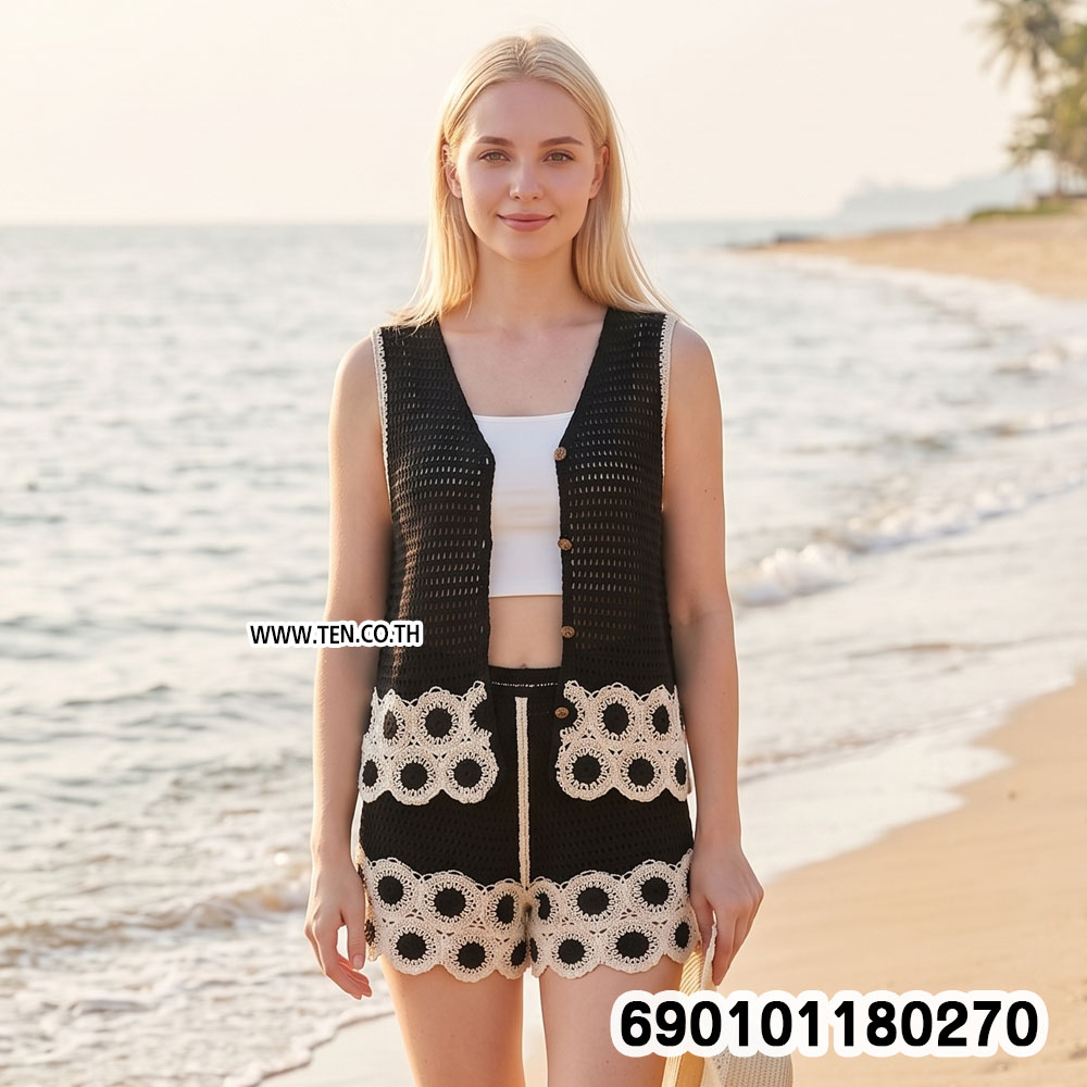women boho crochet cotton set breathable summer beachwear resort fashion style