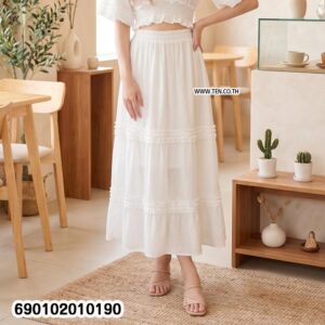 Ruffle trim maxi skirt for summer, women’s lightweight tiered long skirt with feminine resort wear style for beach and tropical outfits