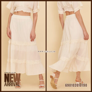 Ruffle trim maxi skirt for summer, women’s lightweight tiered long skirt with feminine resort wear style for beach and tropical outfits