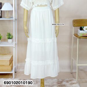 Ruffle trim maxi skirt for summer, women’s lightweight tiered long skirt with feminine resort wear style for beach and tropical outfits