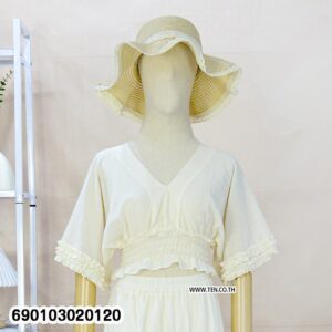 Elegant summer smock top for women with smocked waist and flowy sleeves, lightweight resort wear blouse for beach and tropical outfits