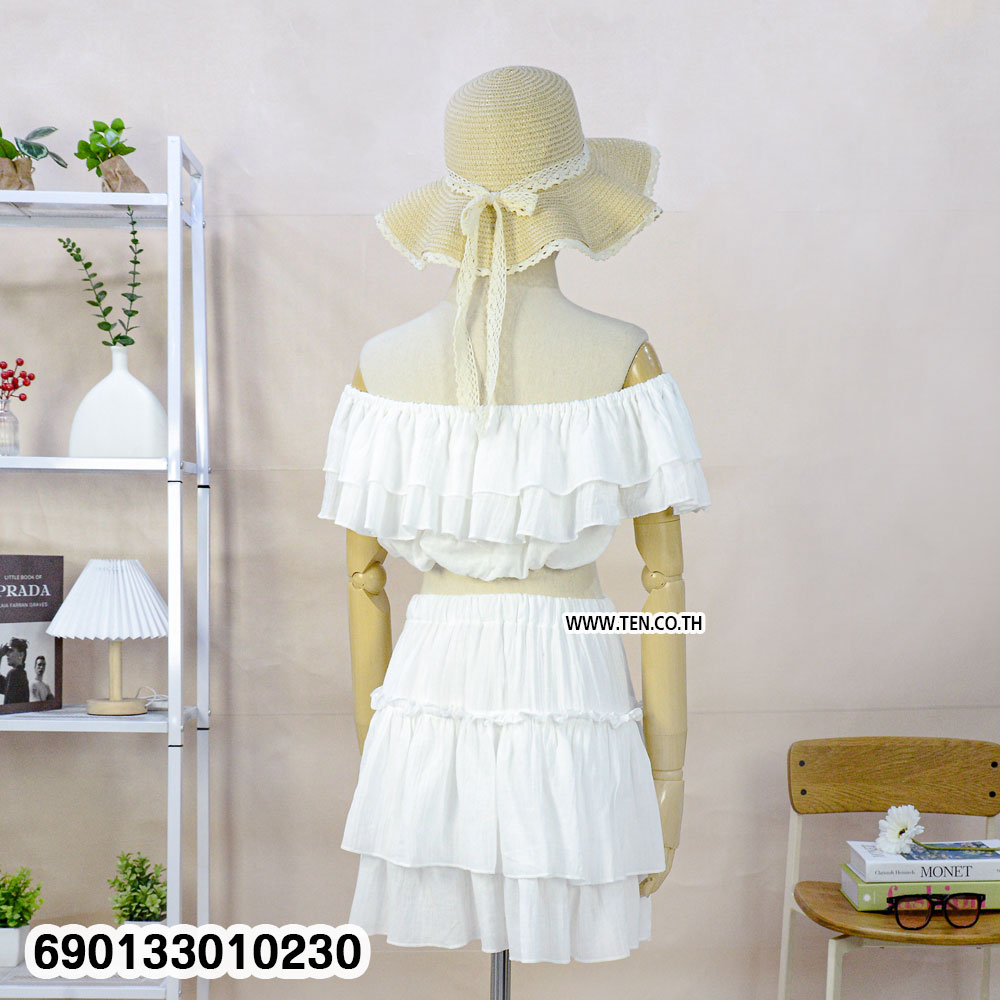 White Off-Shoulder Ruffle Skirt Set ชุดเซตเปิดไหล่สีขาวกระโปรงระบาย-690133010230 - Image 5