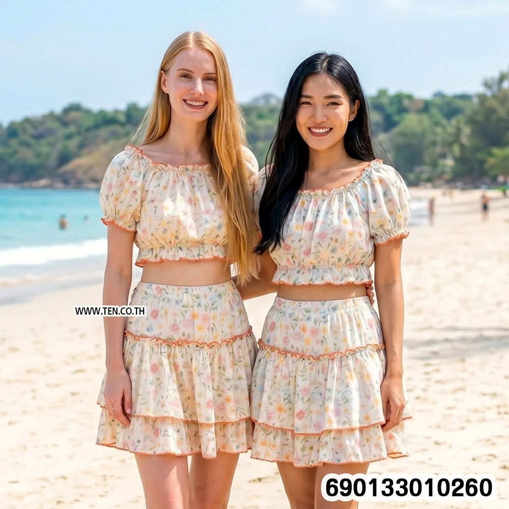 Pastel Floral Off-Shoulder Skirt Set ชุดเซตเปิดไหล่ลายดอกโทนพาสเทล-690133010260 - Image 2