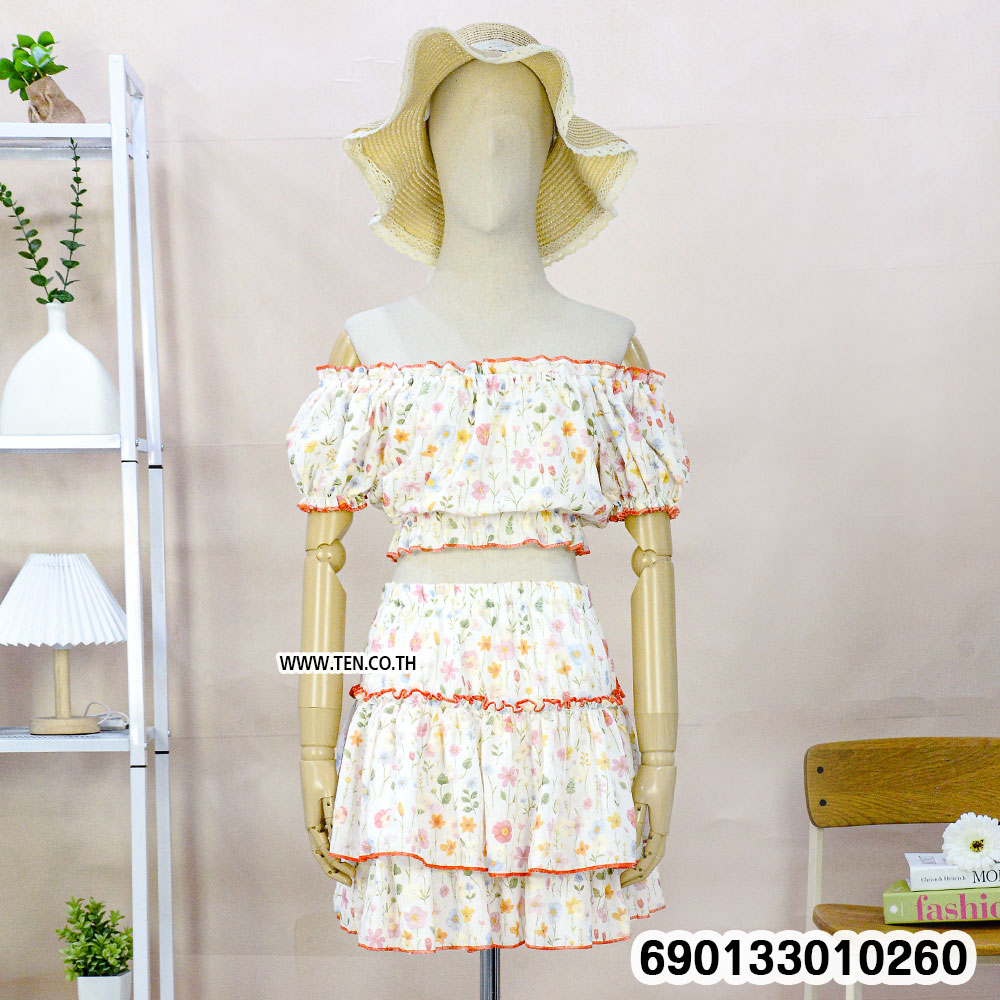 Pastel Floral Off-Shoulder Skirt Set ชุดเซตเปิดไหล่ลายดอกโทนพาสเทล-690133010260 - Image 4