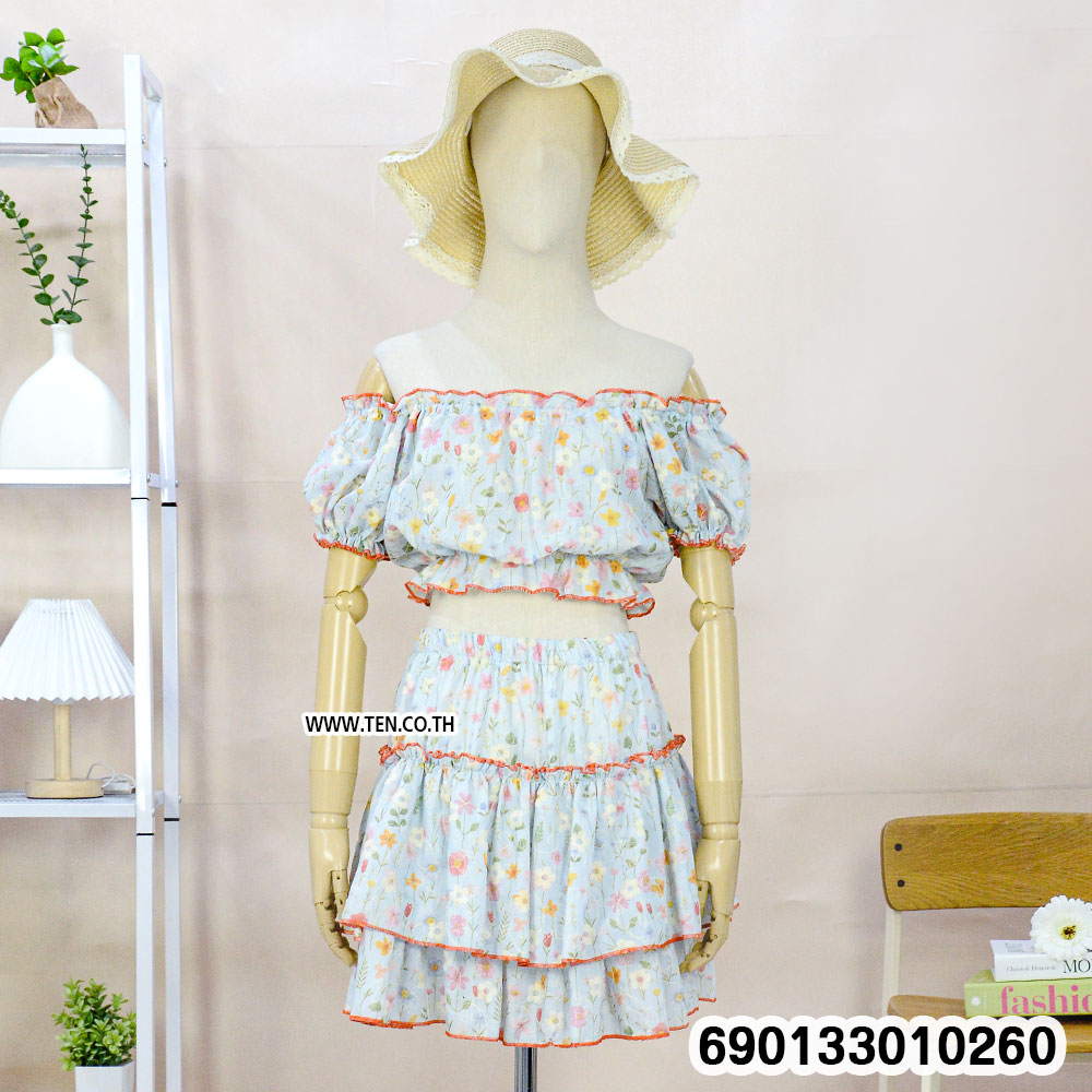 Pastel Floral Off-Shoulder Skirt Set ชุดเซตเปิดไหล่ลายดอกโทนพาสเทล-690133010260 - Image 5