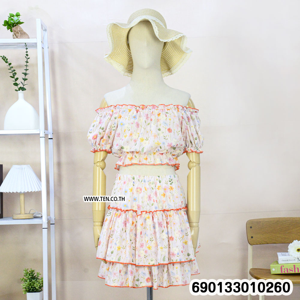 Pastel Floral Off-Shoulder Skirt Set ชุดเซตเปิดไหล่ลายดอกโทนพาสเทล-690133010260 - Image 6