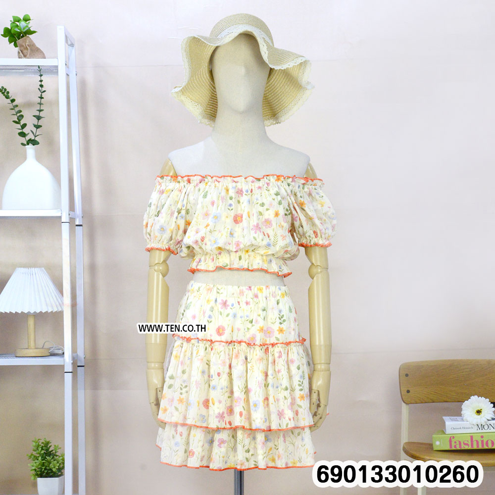 Pastel Floral Off-Shoulder Skirt Set ชุดเซตเปิดไหล่ลายดอกโทนพาสเทล-690133010260 - Image 7