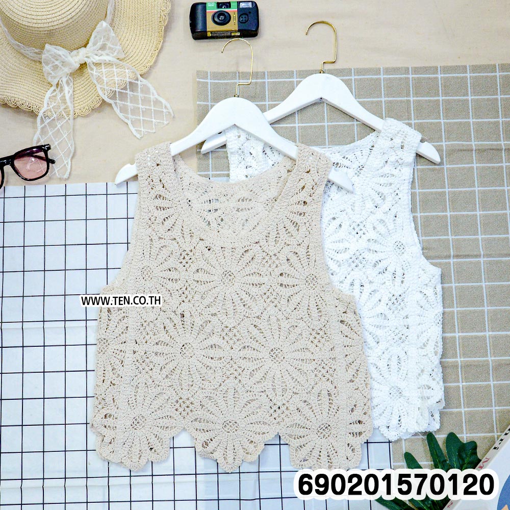เสื้อแขนกุดถักโครเชต์ลายดอกไม้ สไตล์วินเทจ - 690201570120