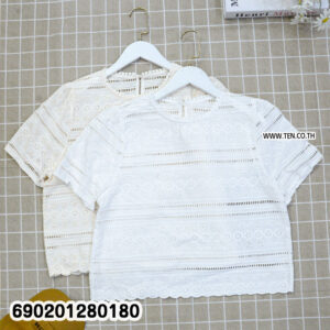 Eyelet Lace Crop Top เสื้อลูกไม้ฉลุลายทรงครอป แขนสั้น - 690201280180