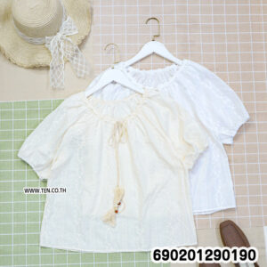 Minimal White Cotton Blouse เสื้อเบลาส์สีขาวมินิมอล ผ้าฝ้าย - 690201290190