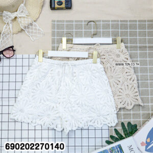 white cotton crochet shorts free size elastic waist breathable boho summer relaxed fit