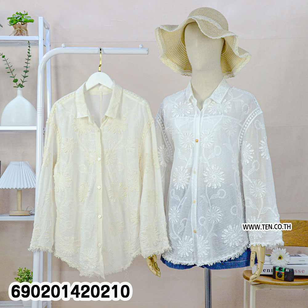Floral Embroidered Sheer Shirt เสื้อเชิ้ตซีทรูปักลายดอกไม้-690201420210