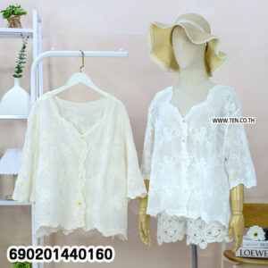 Embroidered Lace Button Blouse เสื้อเบลาส์ลูกไม้ปักลาย กระดุมหน้า-690201440160