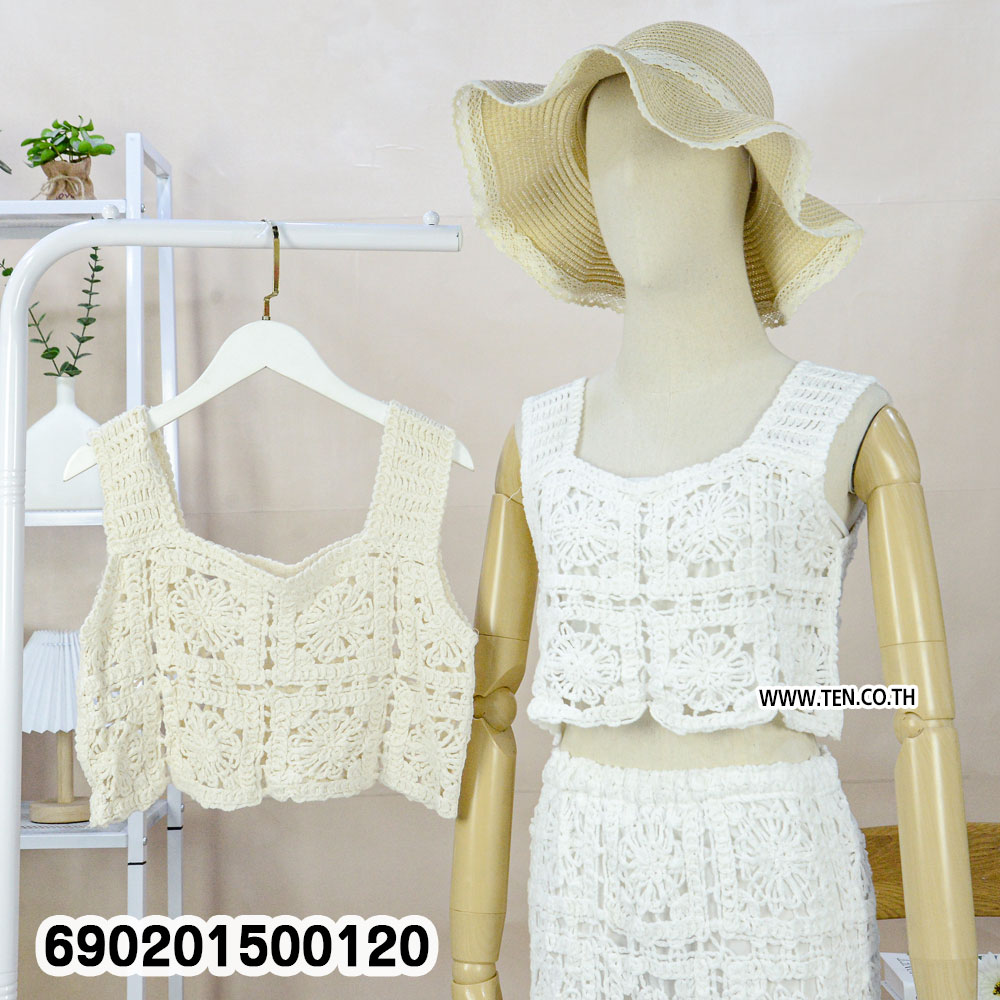Boho Knit Crop Blouse เสื้อครอปถักไหมพรม สไตล์โบโฮ-690201500120