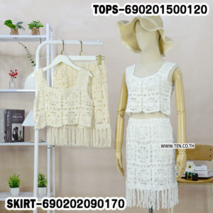 Alternative view of Granny Square Crochet Fringe Skirt-กระโปรงโครเชต์ลายตารางดอกไม้ แต่งชายครุย-690202090170