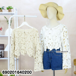 Floral Crochet Knit Cardigan Top เสื้อคลุมโครเชต์ลายดอก แขนยาว – 690201640200
