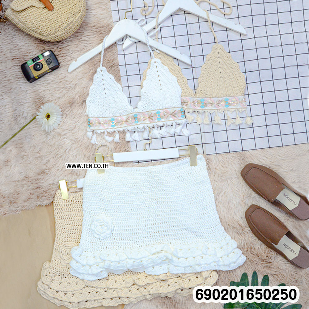 Boho crochet vacation outfit women style with breathable handmade cotton texture and relaxed beachwear fit
