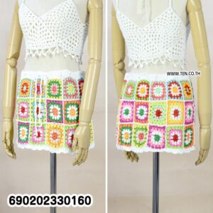 Colorful Crochet Knit Mini Skirt Outfit ชุดกระโปรงมินิไหมพรมถัก สีสันสดใส – 690202330160