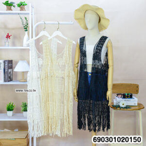 Crochet fringe layering vest women style with breathable handmade cotton texture and relaxed boho beachwear fit