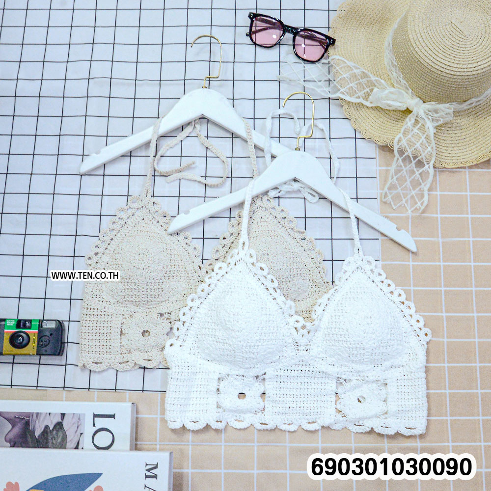Crochet halter beach bralette women style with breathable handmade cotton texture and relaxed boho summer fi