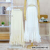 Ruffle hem maxi skirt women style with elastic waist fit, flowing silhouette, breathable fabric, and feminine resort fashion aesthetic.