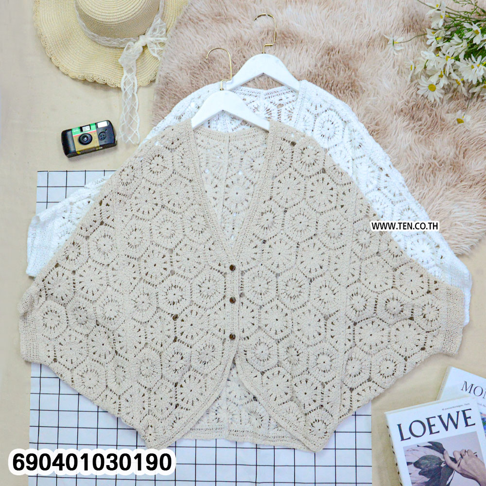 Free size cotton crochet cardigan featuring breathable openwork crochet pattern, relaxed fit, bohemian style, and lightweight summer layering design.