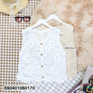 Women's cotton floral crochet vest featuring lace flower details, breathable cotton fabric, free size fit, and feminine bohemian summer style.