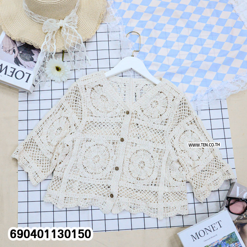 Women's Cotton Crochet Beach Cardigan with breathable cotton fabric, free size fit, button front detail, and relaxed bohemian resort style.
