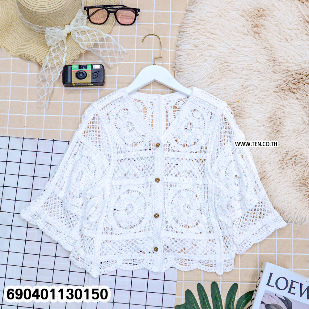 Women's Cotton Crochet Beach Cardigan with breathable cotton fabric, free size fit, button front detail, and relaxed bohemian resort style.