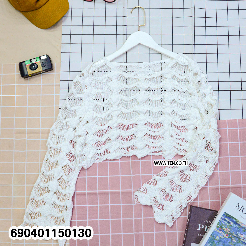 Beach Style Crochet Knit Crop Top เสื้อครอปไหมพรมถักโครเชต์สไตล์ชายหาด - 690401150130 - Image 4
