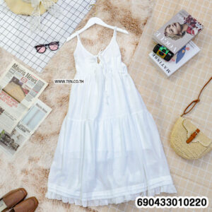White Cotton Summer Sundress-เดรสสายเดี่ยวคอตตอนสีขาว-690433010220