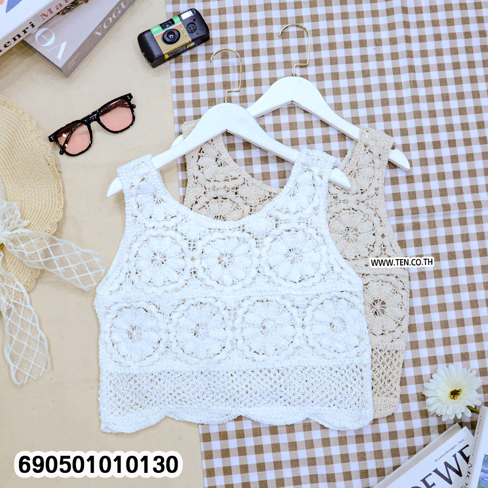 Women’s Floral Crochet Resort Top made from cotton fabric with free size fit, floral crochet details, and soft resort fashion style.