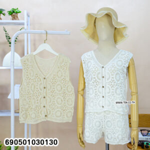V-Neck Crochet Lace Buttoned Vest-690501030130