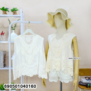 V-Neck Lace Embroidered Cotton Sleeveless Top-690501040160