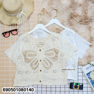 Butterfly Crochet Embroidered Lace Crop Shirt-690501080140