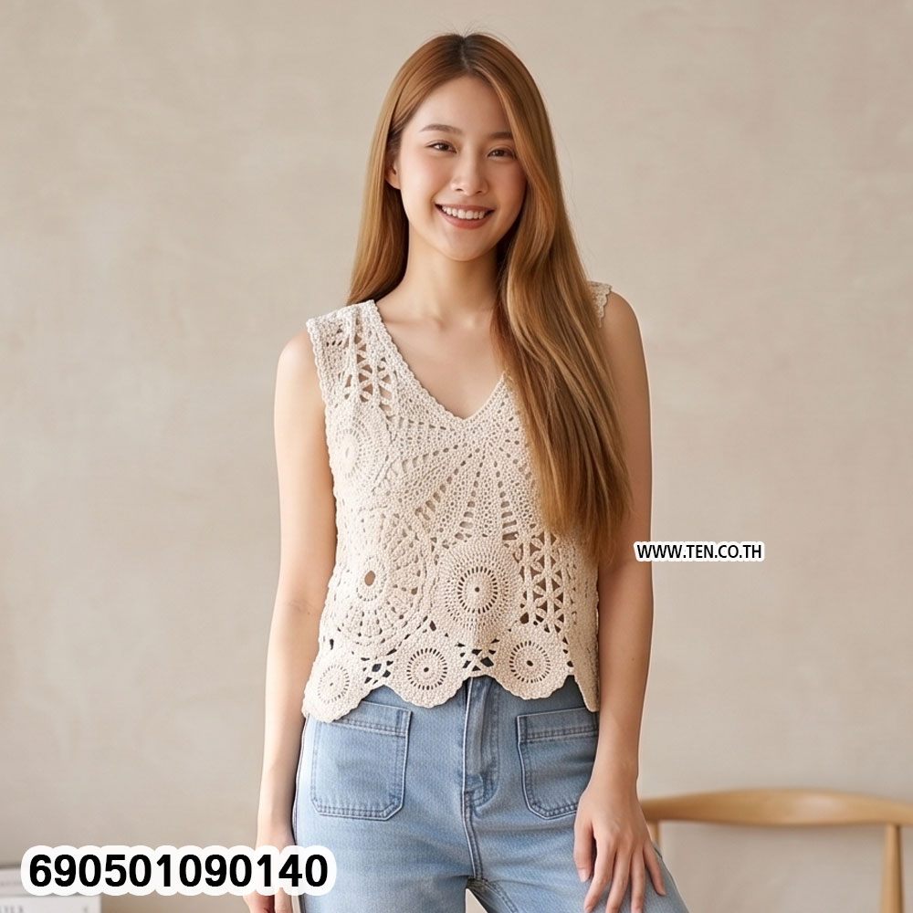 Lace-Up Back Crochet Sleeveless Top-690501090140 - Image 2