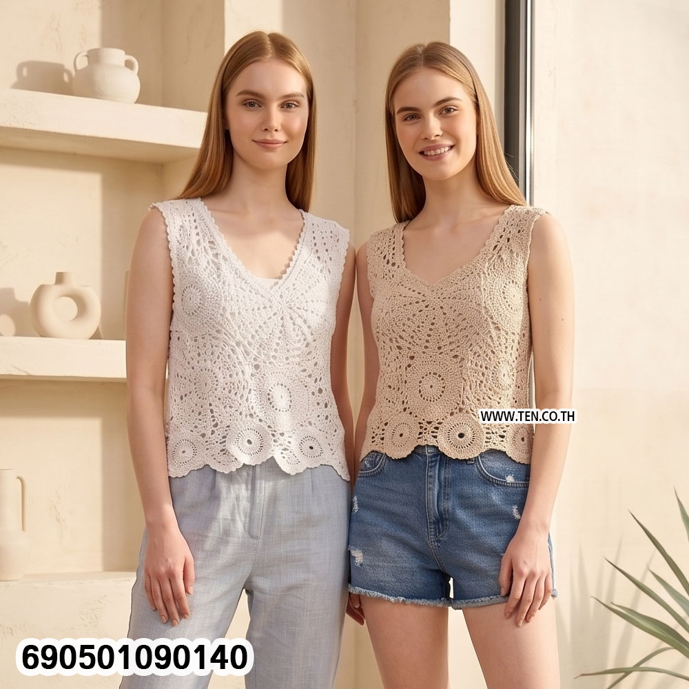 Lace-Up Back Crochet Sleeveless Top-690501090140