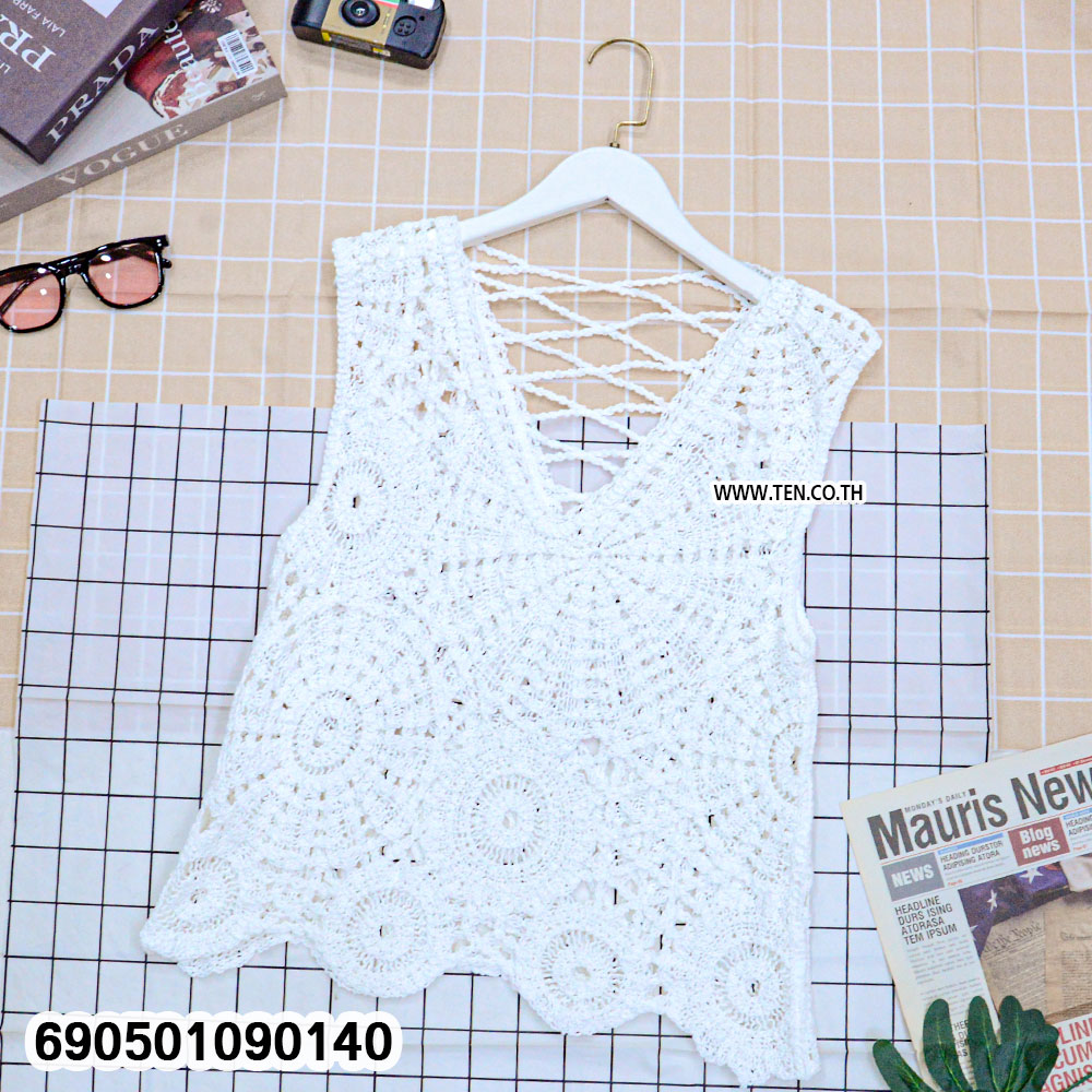 Lace-Up Back Crochet Sleeveless Top-690501090140 - Image 5