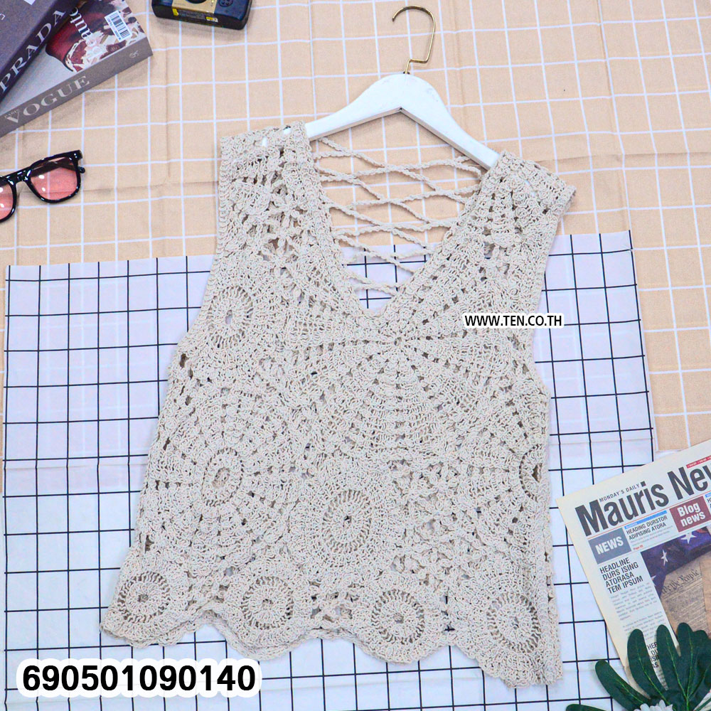 Lace-Up Back Crochet Sleeveless Top-690501090140 - Image 6