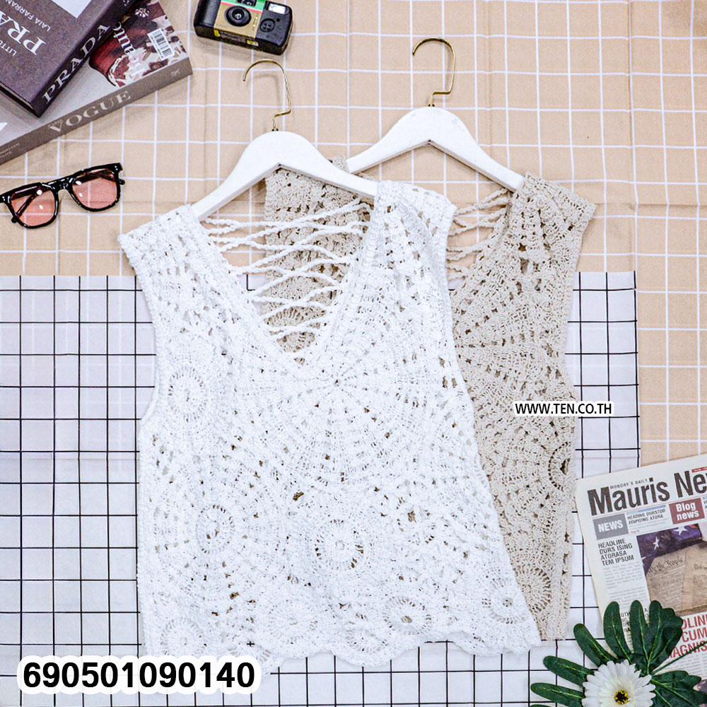 Lace-Up Back Crochet Sleeveless Top-690501090140 - Image 4