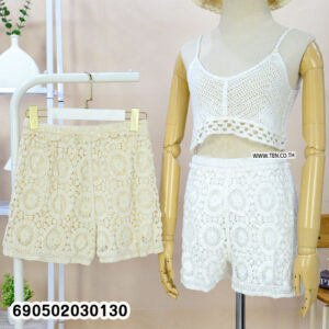 Mesh Floral Embroidered 3-Tiered Lace Cotton Shorts-690502030130