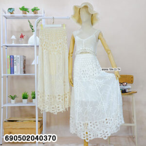 Boho Floral Embroidered Cotton Maxi Skirt-กระโปรงยาว กระโปรง ชายหาดสไตล์โบฮีเมี่ยน -690502040370