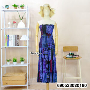 Boho patchwork smocked tube dress in mixed colors with free size cotton feel, relaxed fit and vacation resort aesthetic.
