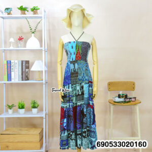 Boho patchwork smocked tube dress in mixed colors with free size cotton feel, relaxed fit and vacation resort aesthetic.