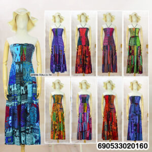 Boho Patchwork Print Smocked Tube Maxi Dress-690533020160